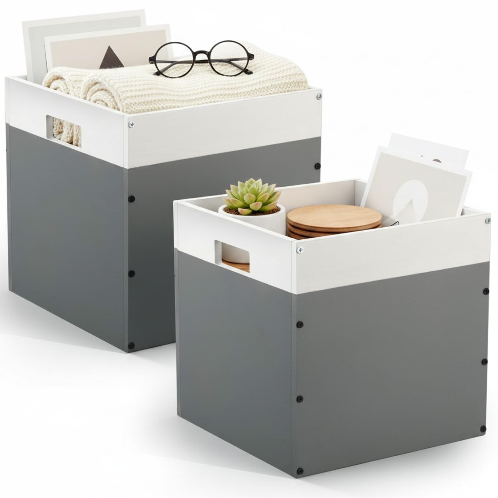 AceOrbit 2 Pack Wood Crates Wooden Storage Box, Modular Open Cube Bins 11x11x…