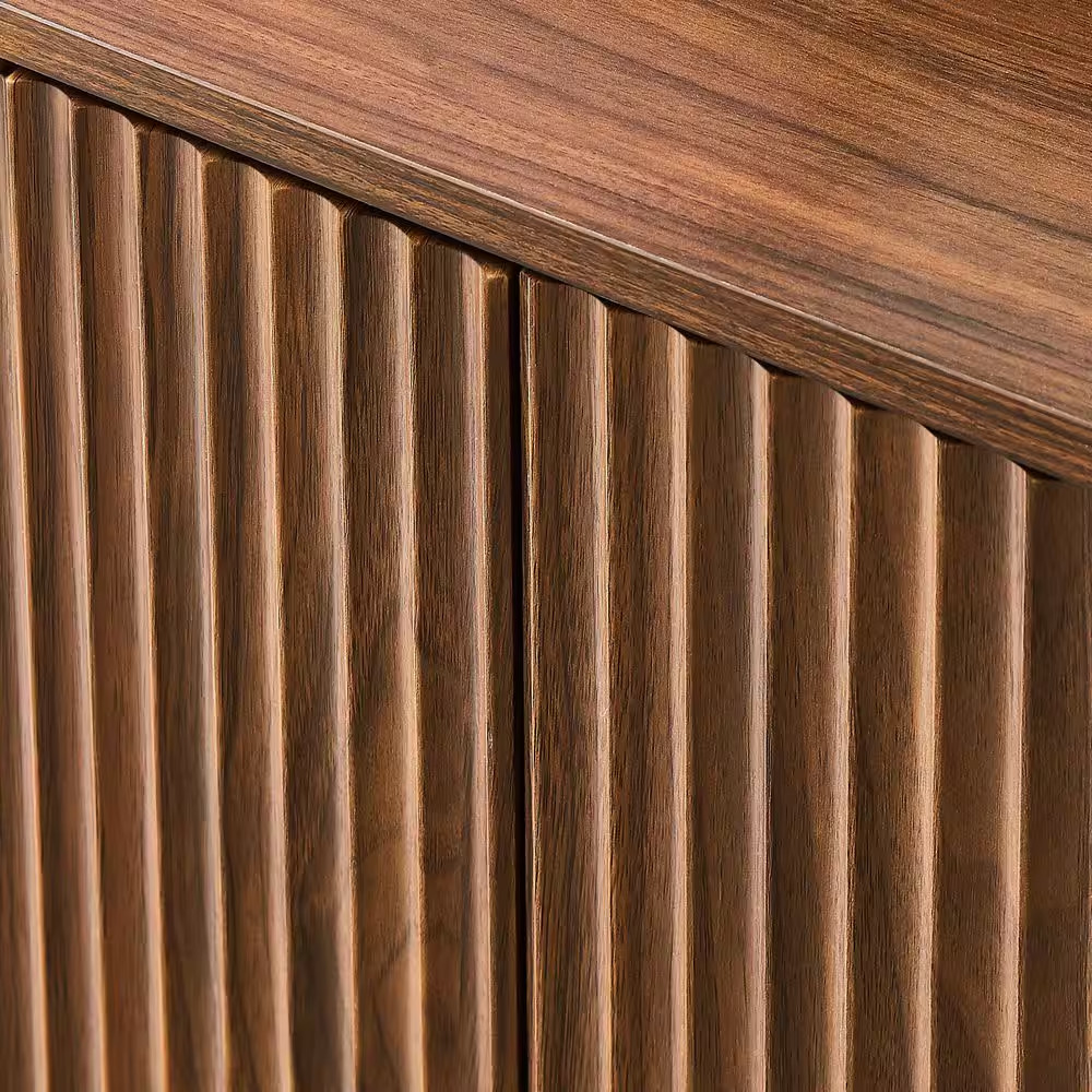 31.5 In. W X 34.3 In. H Walnut Color MDF Wavy Buffet, Curved Contour 2-Door Stor