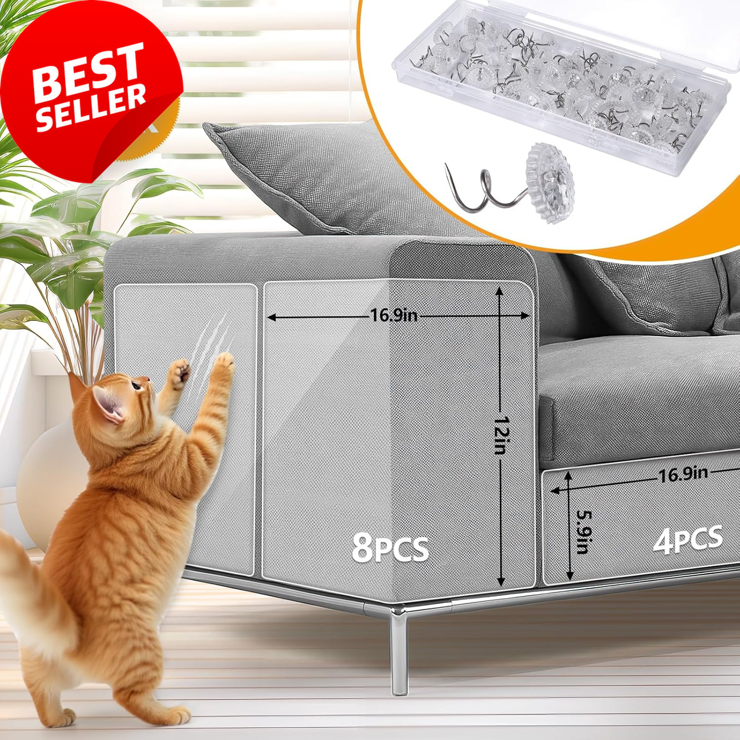 12 PCS Cat Scratch Furniture Protector Self Adhesive Couch Sofa Wall Guard Set