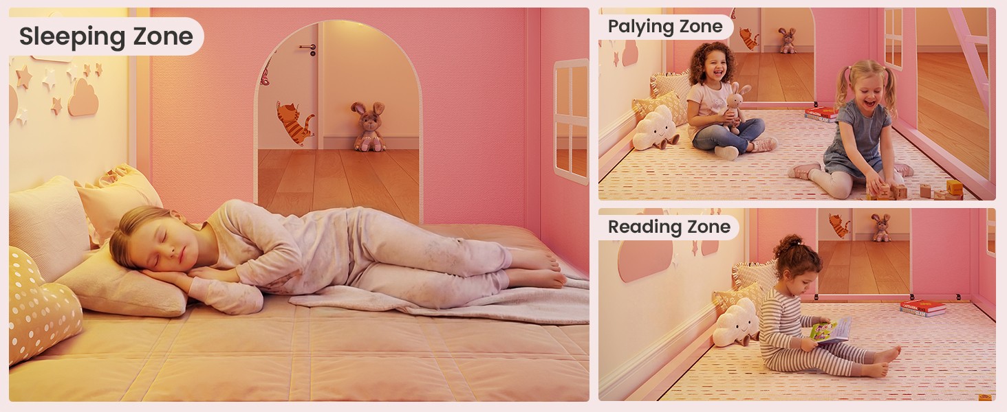 Bunk Bed Twin Over Twin with Play Curtain, House Bunk Bed with LED Lights, Metal