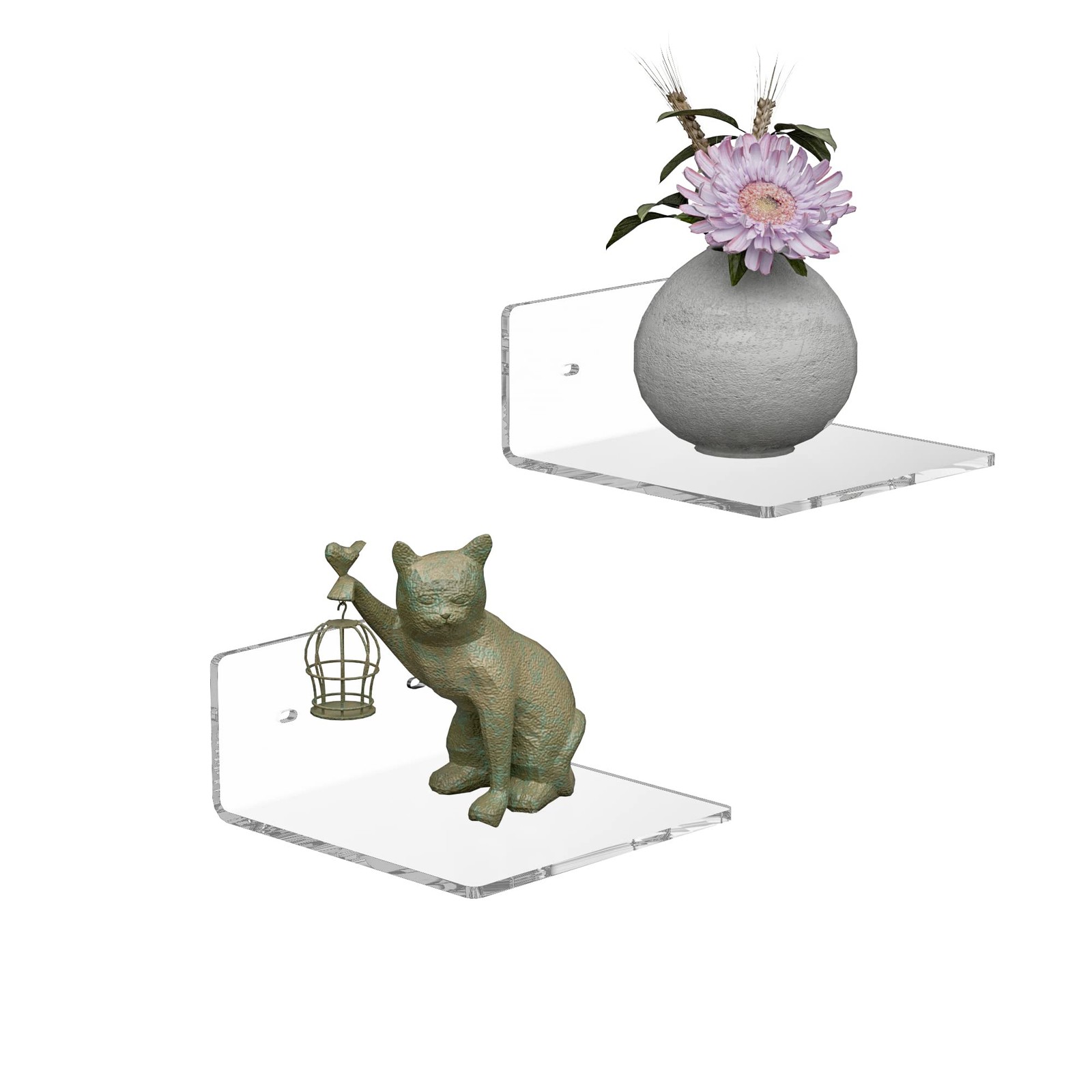 Sezanrpt 6 Inches Acrylic Small Wall Shelves 2 Pack, Floating Shelf for Wall Mou