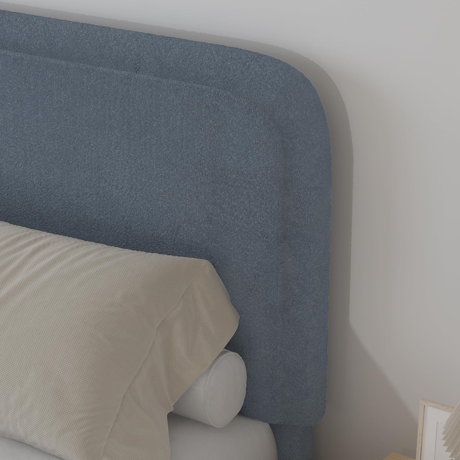 Twin Bed Frames with Headboard,Cloud Boucle Upholstered Platform Bed,e