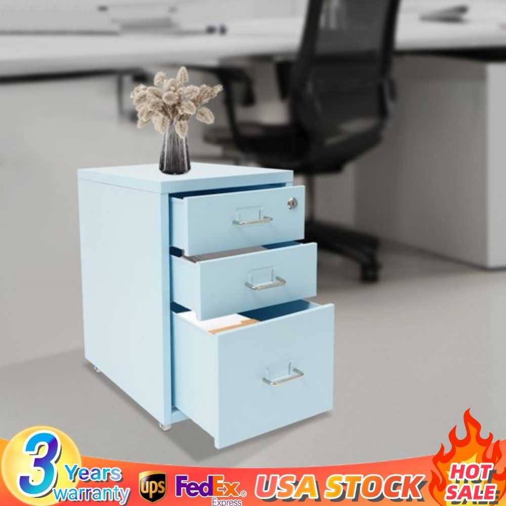 Rolling 3 Drawers File Cabinet Home Offcie Lockable Storage Cabinet with Wheels