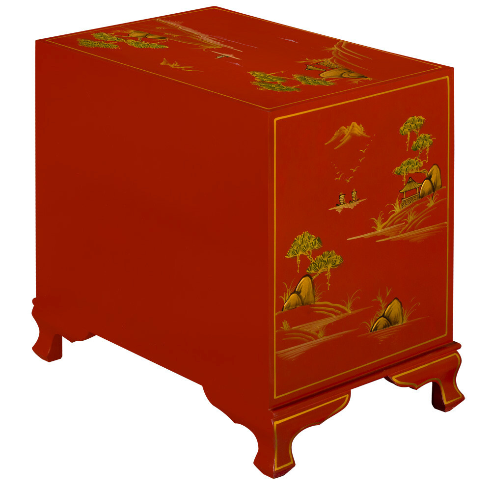 US Seller – Chinoiserie Scenery Motif Oriental Accent Cabinet