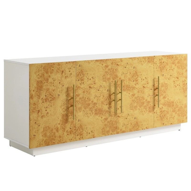 69″ Burl Wood Sideboard Buffet TV Stand in White Bleached Modern