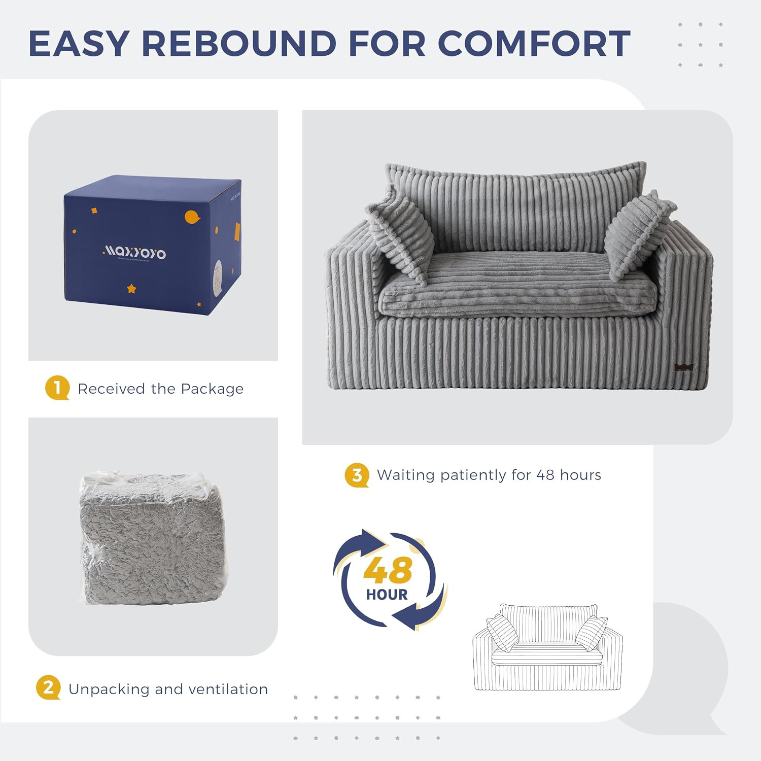 Boneless Loveseat 59″ in Dark Grey – No Assembly, Deep Seating for Two