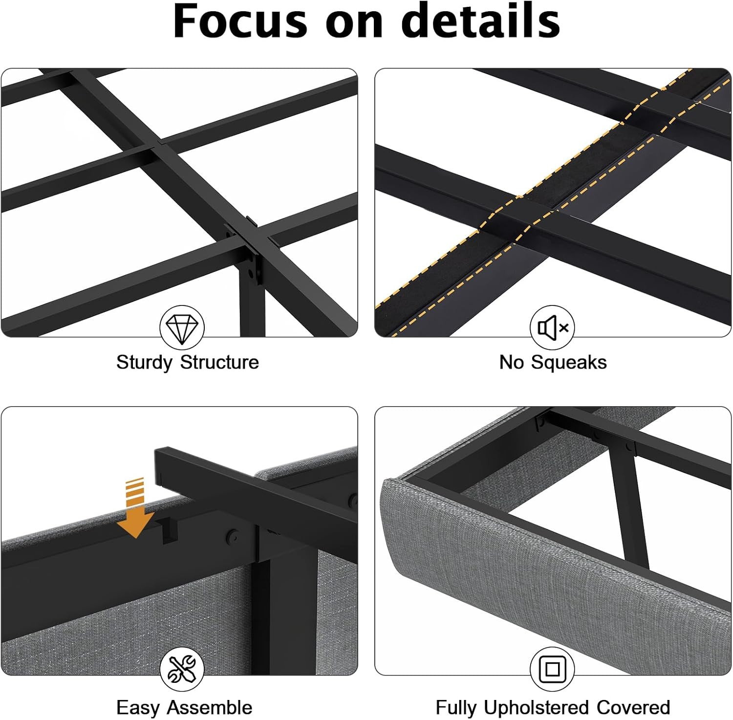 Floating Metal Bed Frame King with LED Lights, King Bed Frame Grey