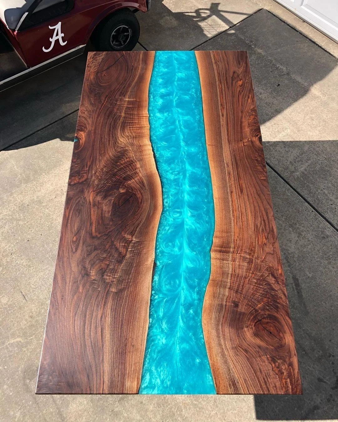 Live Edge Walnut Epoxy River Table Ocean Blue Resin Handmade Luxury Wood