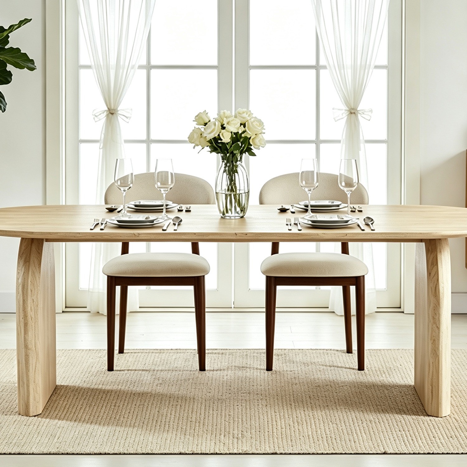 2PC Modern Upholstered Linen Dining Chairs W/Ergonomic Curved Back Kitchen Chair