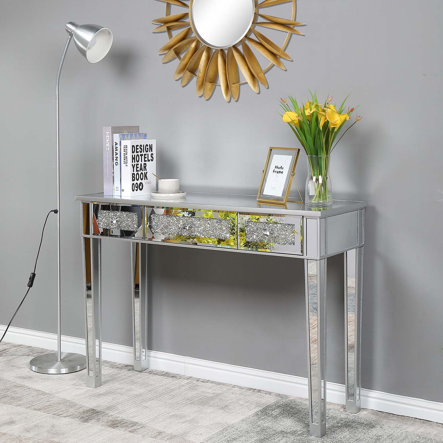 Mirror Surface Broken Glass 3 Pumping Computer Desk Vanities & Makeup Table