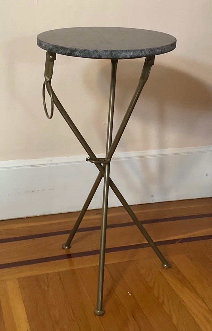 12“ Marble Top Indian Crafts 24” Folding Tripod Accent Table Genuine Metal Legs