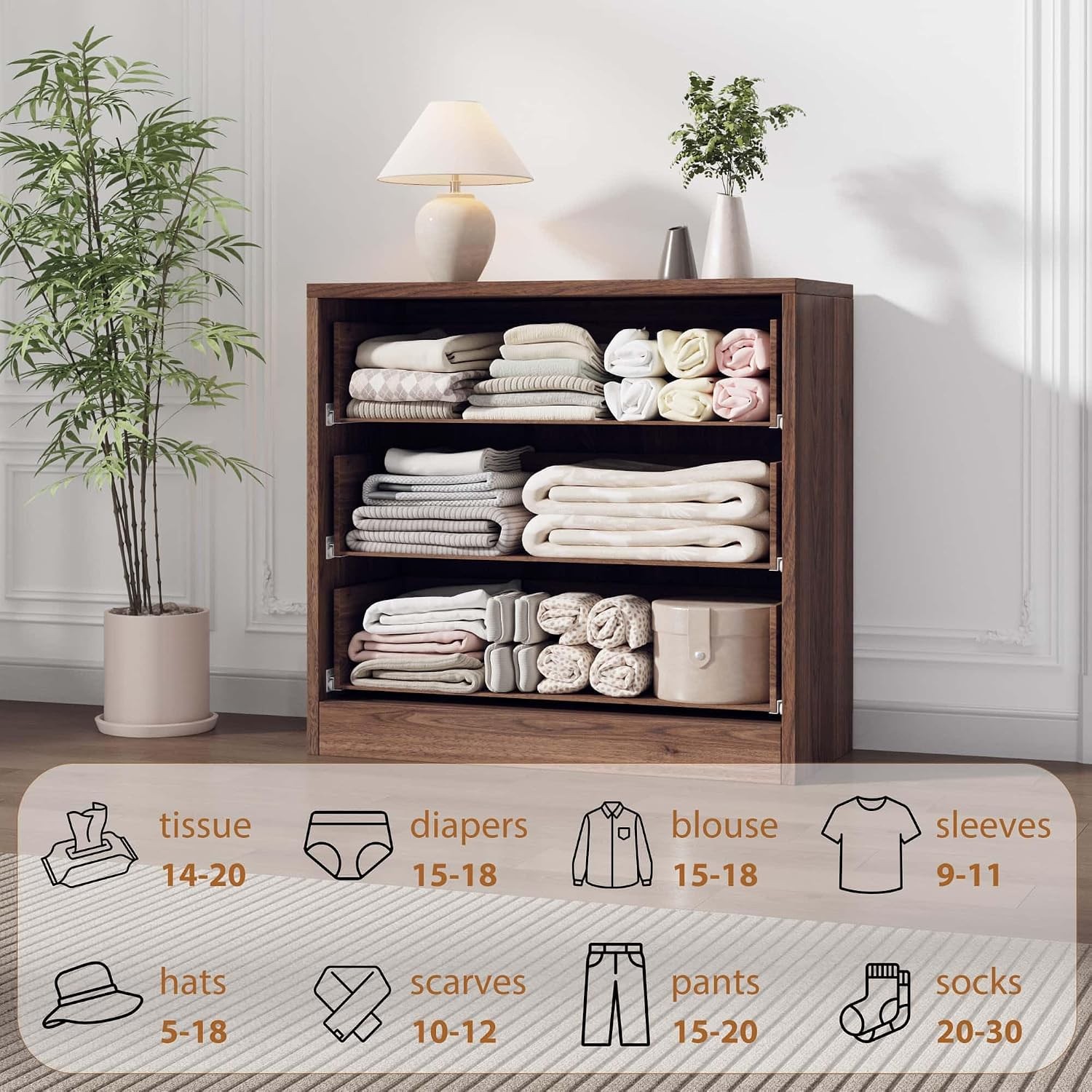 3 Drawer Dresser for Bedroom Wood Chest of Drawers Handle Free Cabinet Storage