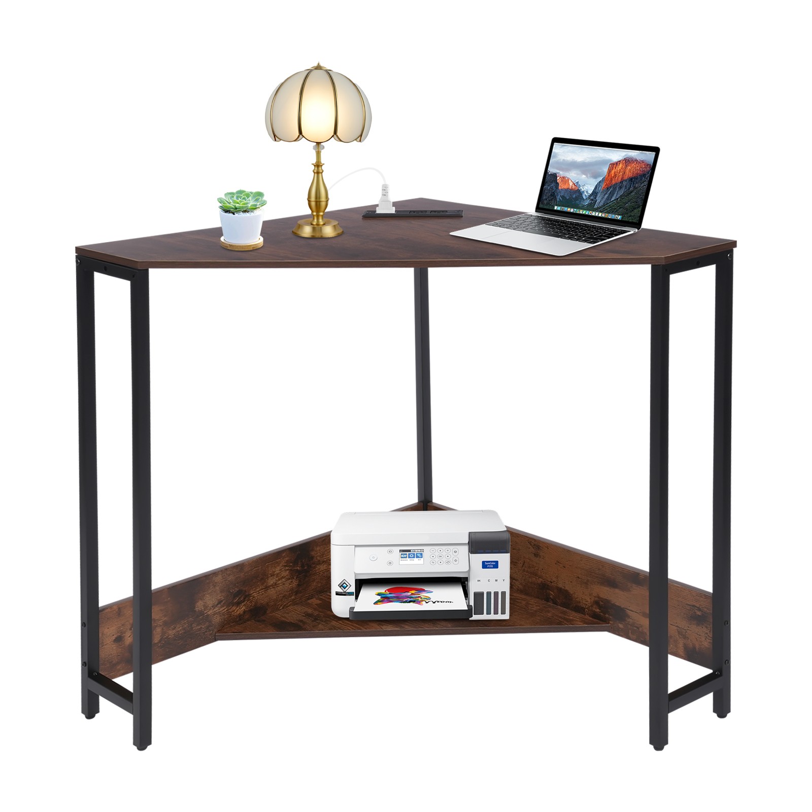 Corner Desk with Outlets, Small Desk with Outlets,Free Standing Corner Table