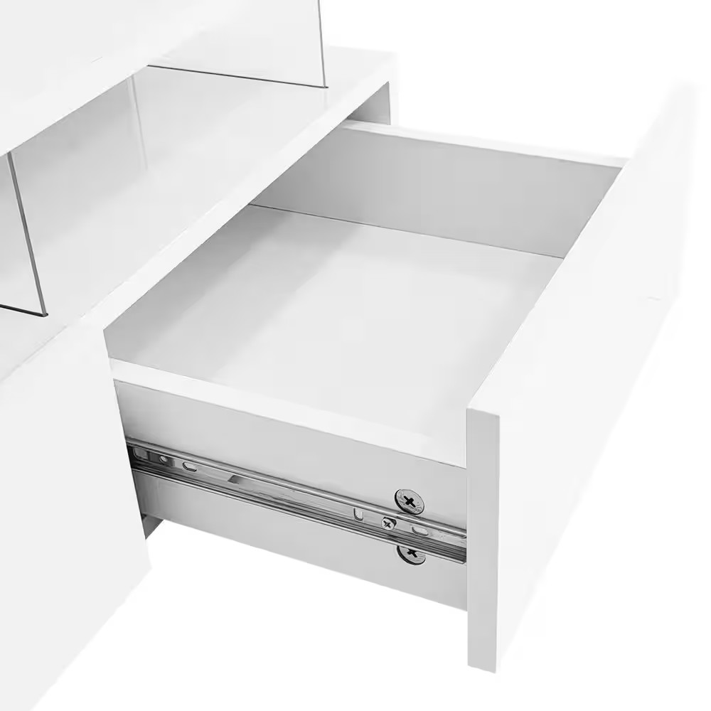29.5 In. White Lift-Top Square Glass Top Coffee Table with 2 Drawers, High-Gloss