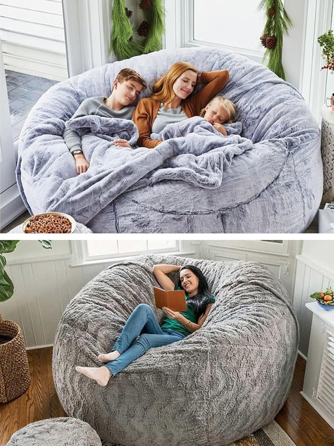 Giant 6FT Black Bean Bag Chair Cover for Comfy Relaxation, Adults & Kids