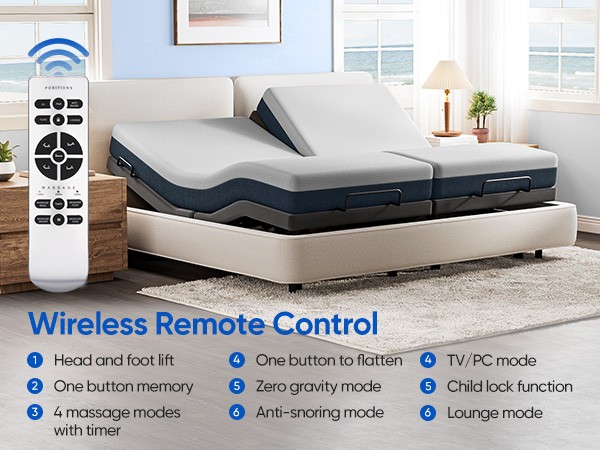 Split King Adjustable Bed Frame with Massage Power Base Remote USB for Recovery