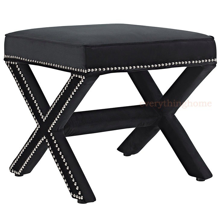Hallway Bedroom Bench Stool Ottoman Nail Head Trim Black, Gray, Blue, White