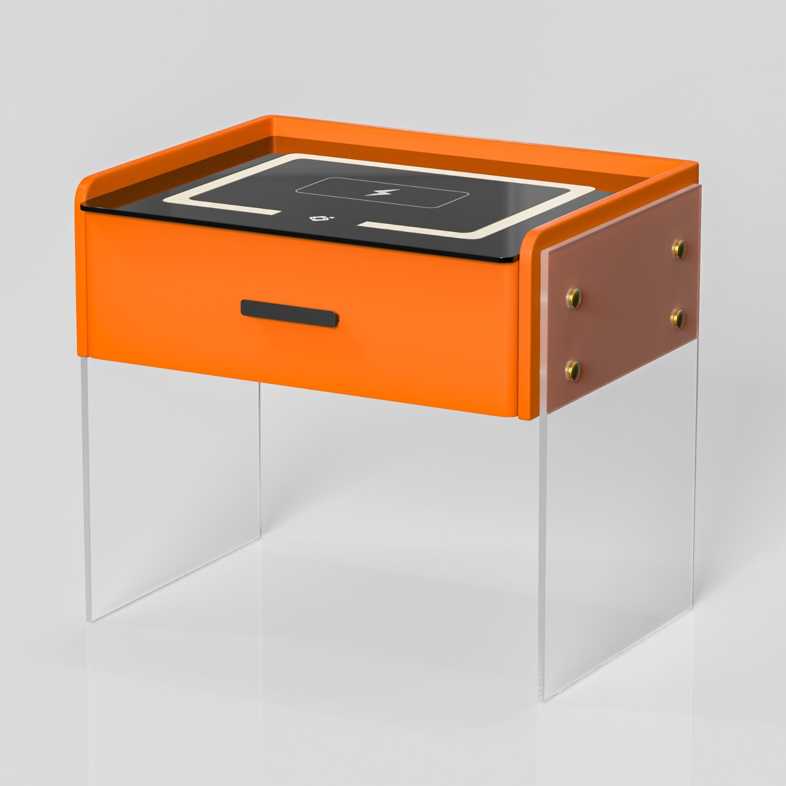 Orange Single Drawer Smart Acrylic Leg Bedside Table No Installation Required