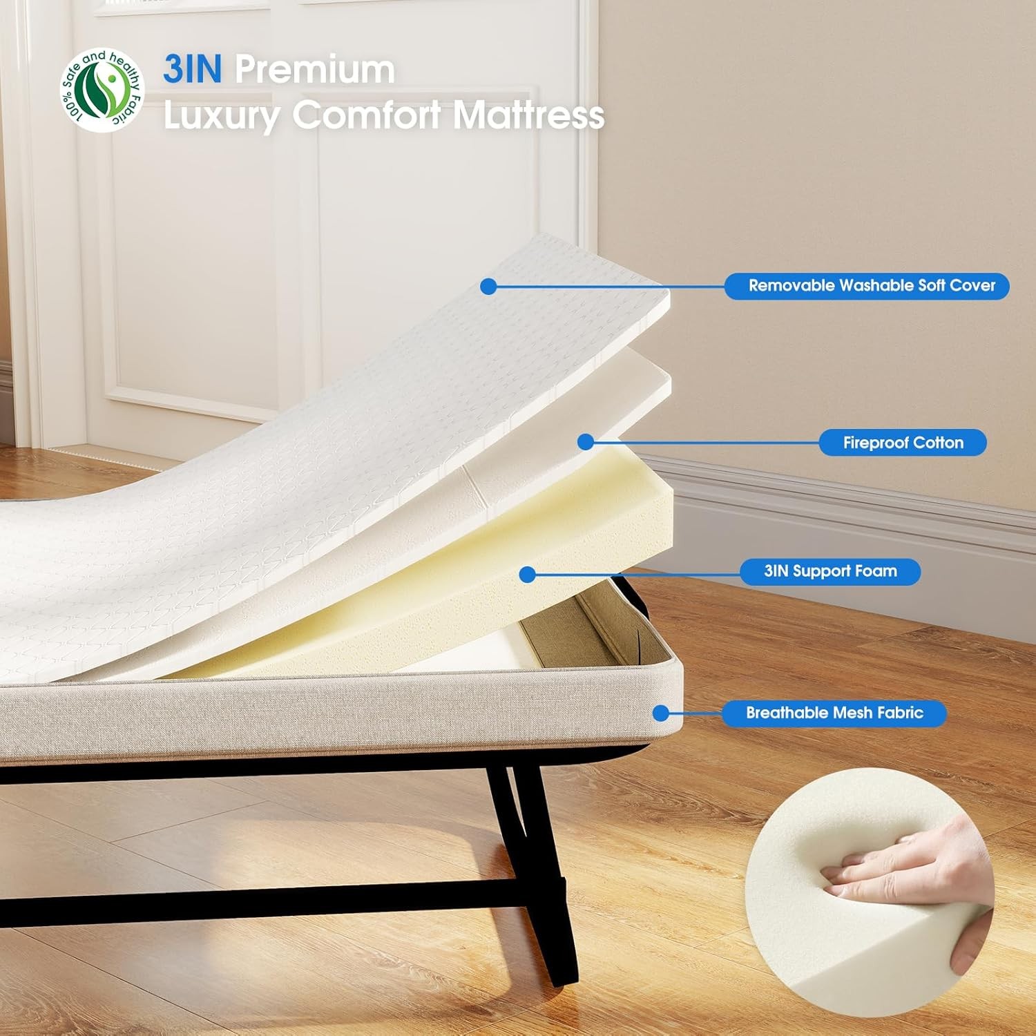 Foldable Rollaway Bed with Memory Foam Mattress & Sturdy Fold Up Metal Frame
