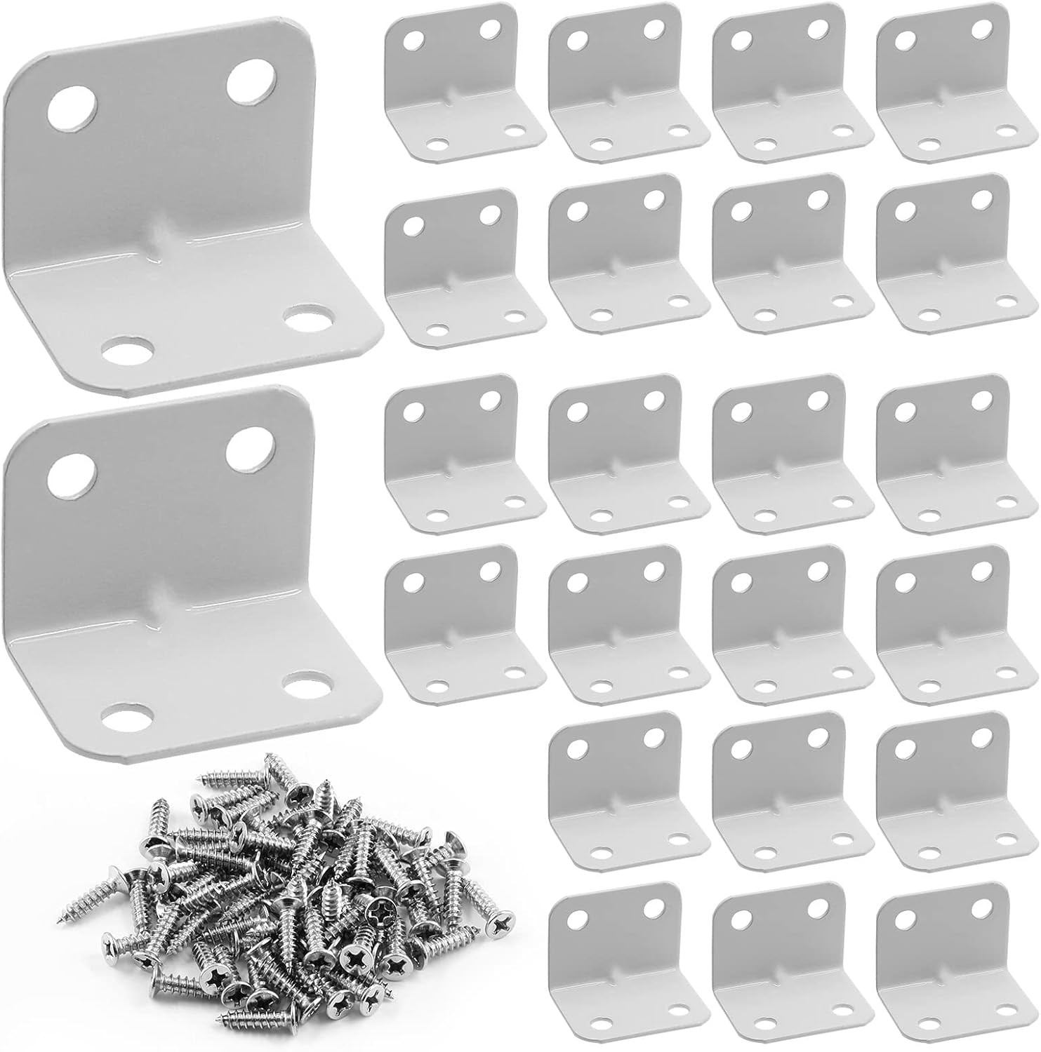 L Shape Shelf Bracket, White, 1 X 1.2 Inch, 24 PCS | 26 X 26 X 32Mm, Metal Corne