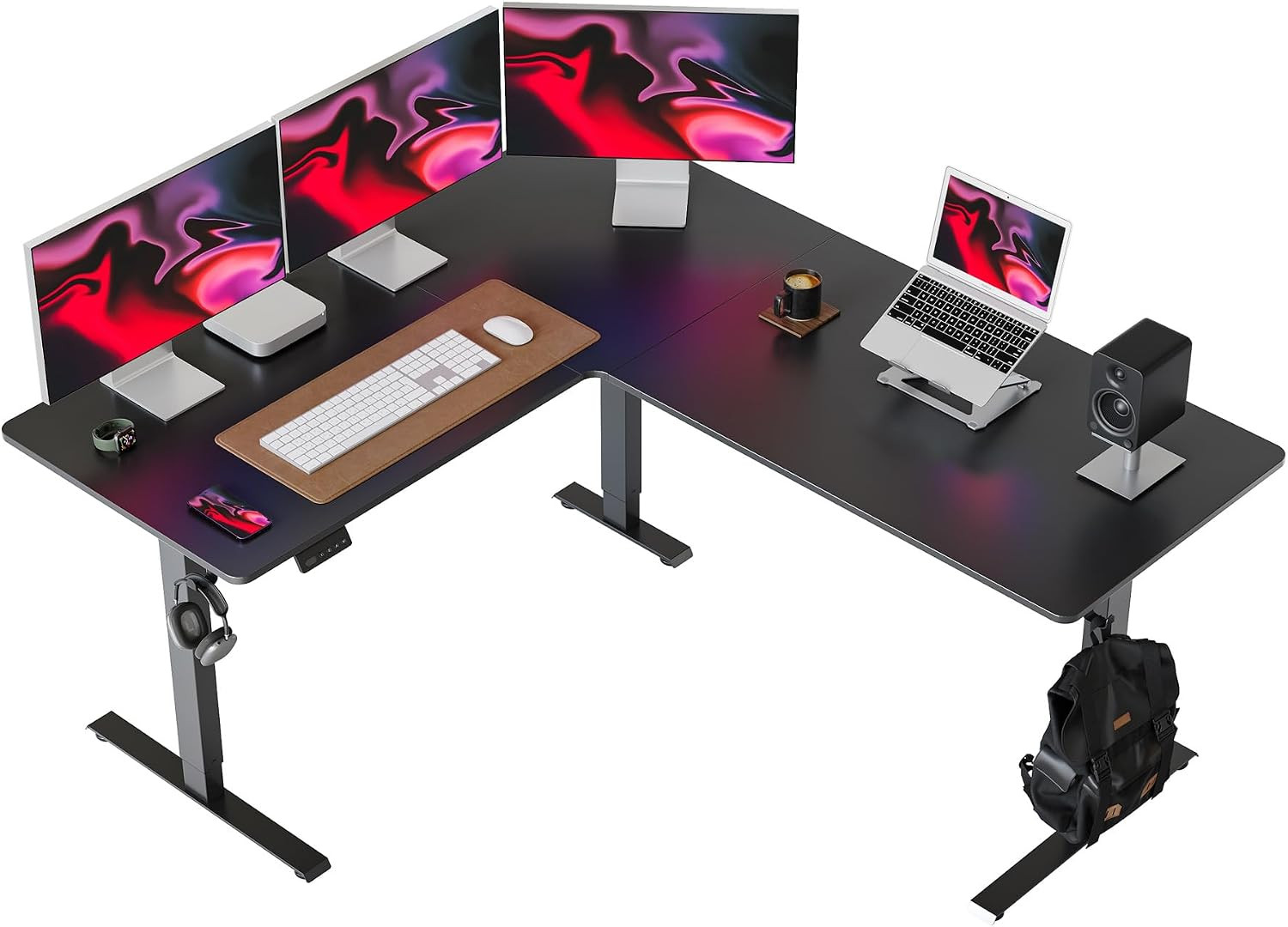 Cubicubi 63“ X 55″ L Shaped Standing Desk Adjustable Height, Electric Corner Des