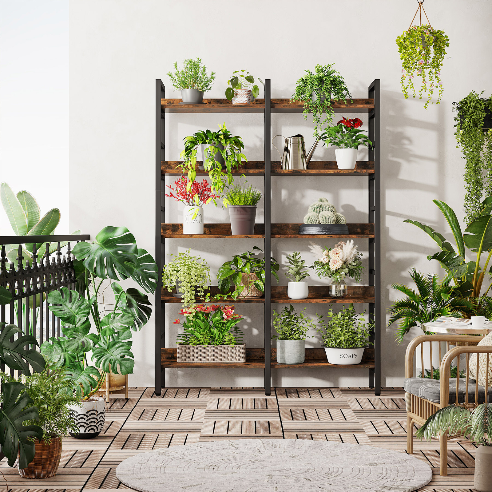 Tribesigns 5-Tier Industrial Bookshelf Etagere Freestanding Double Wide Bookcase