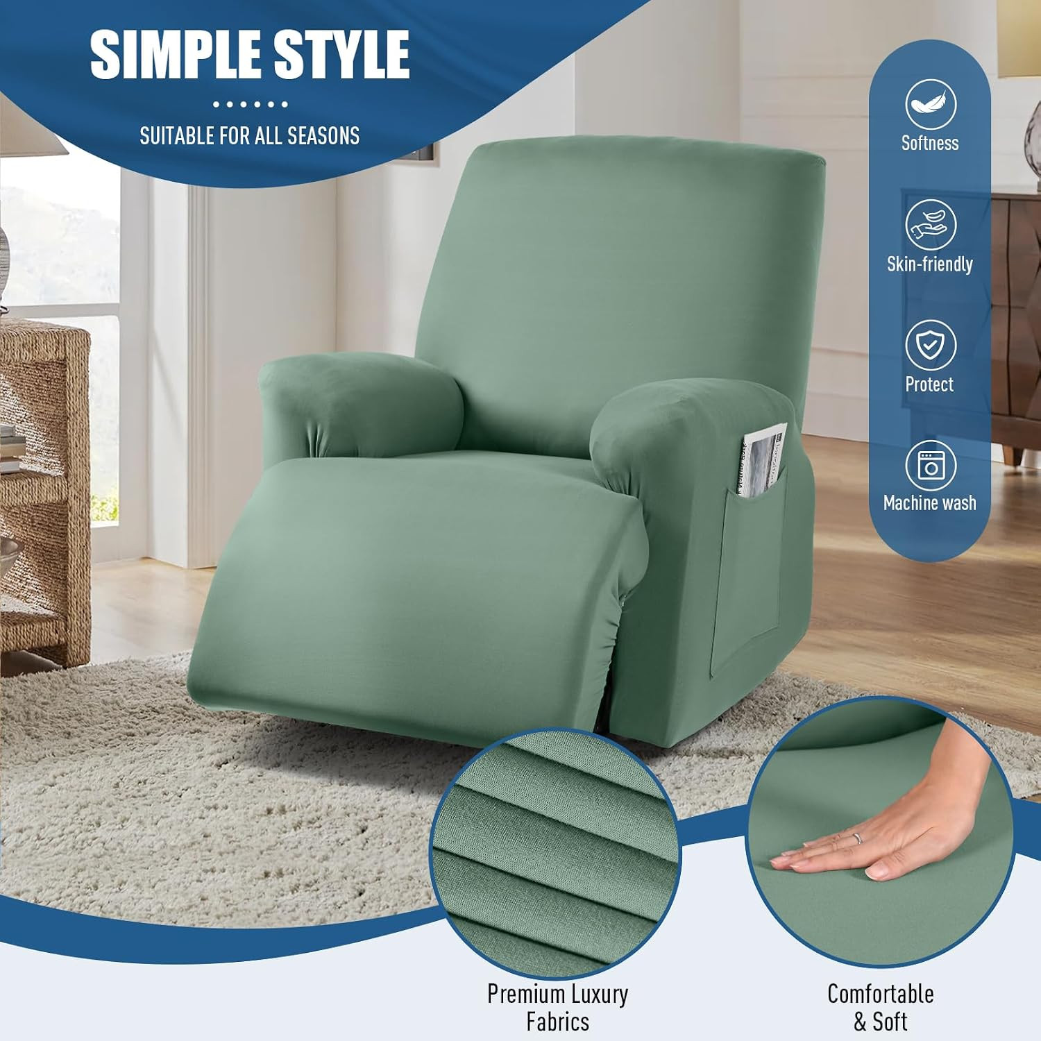 TAOCOCO Recliner Chair Covers Stretch Polyester Fabric 3-Piece for Large Recline