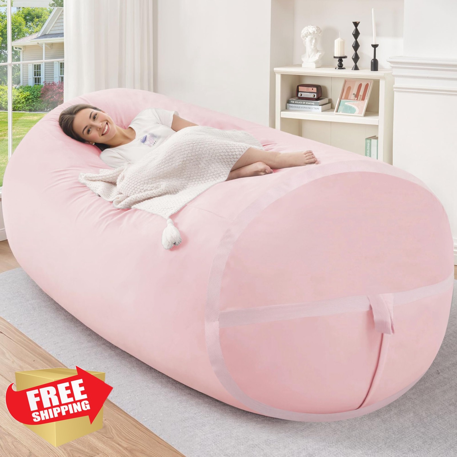 HABUTWAY 5FT Bean Bag Chair Pink Dutch Velvet Memory Foam Giant