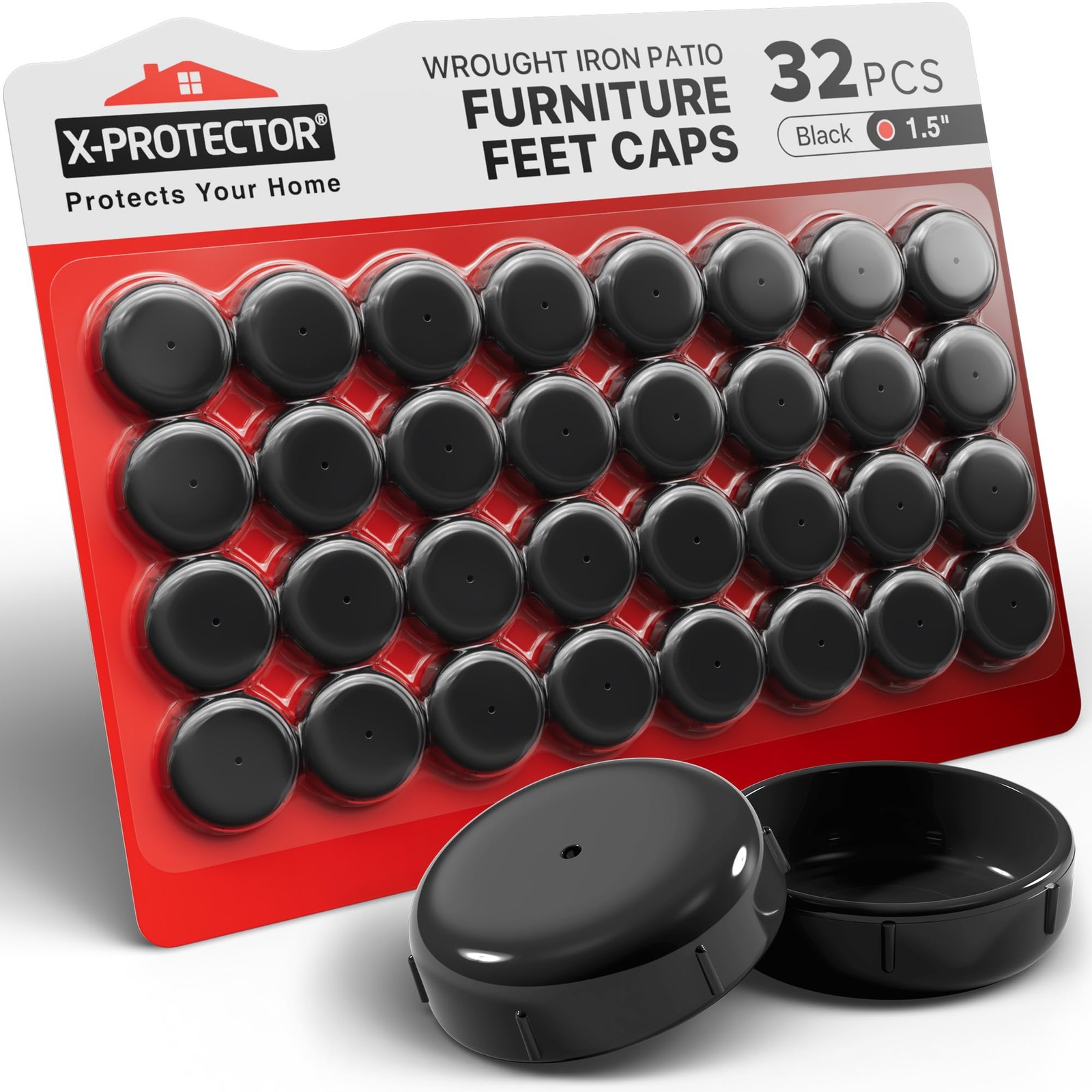 Wrought Iron Patio Furniture Feet Caps – 32 PCS 1.5in – Black Outdoor Chair L…