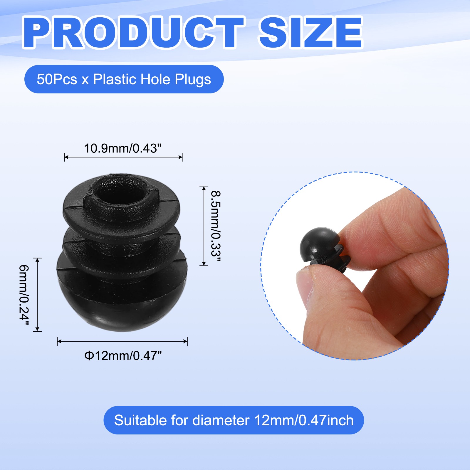 50Pcs Round Chair Leg Caps 1/2″ (12mm) Plastic Plugs Insert Black