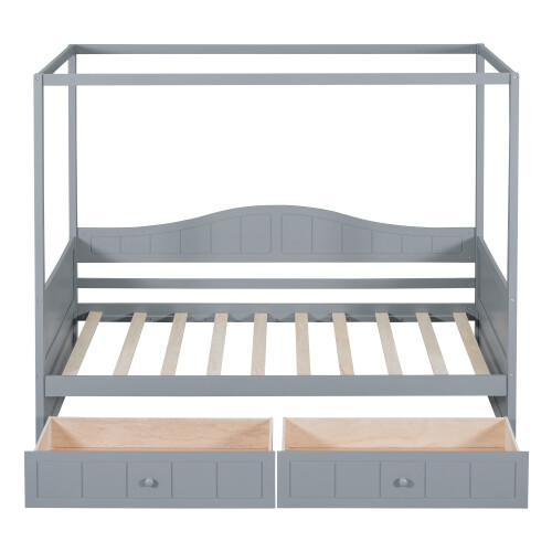Canopy Platform Bed Solid Wood Daybed with Trundle or Storage Drawers Sofa Beds