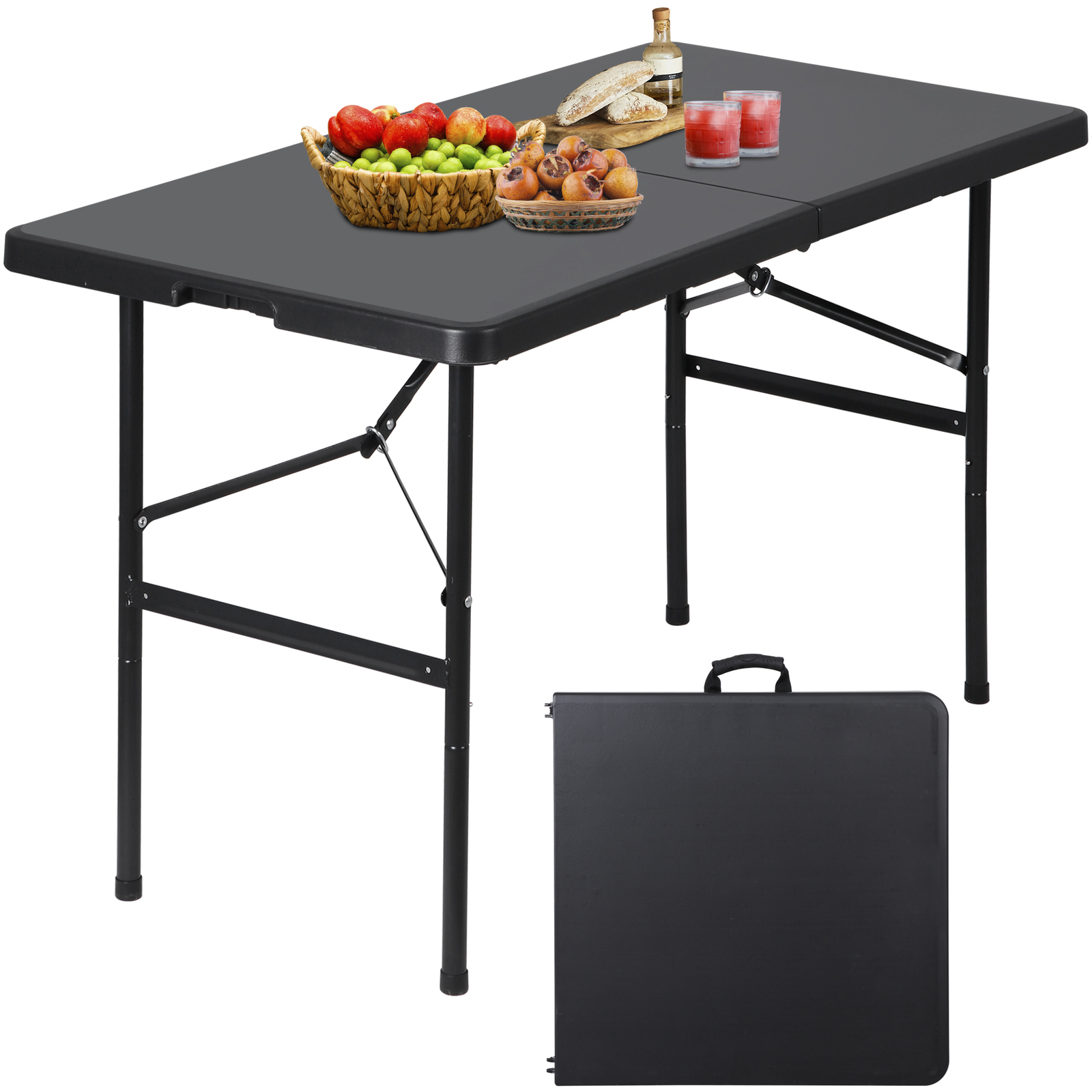 ZENY 48.4×24.2×28.9” Black Folding Outdoor Table Durable w/Carry Handle Camping