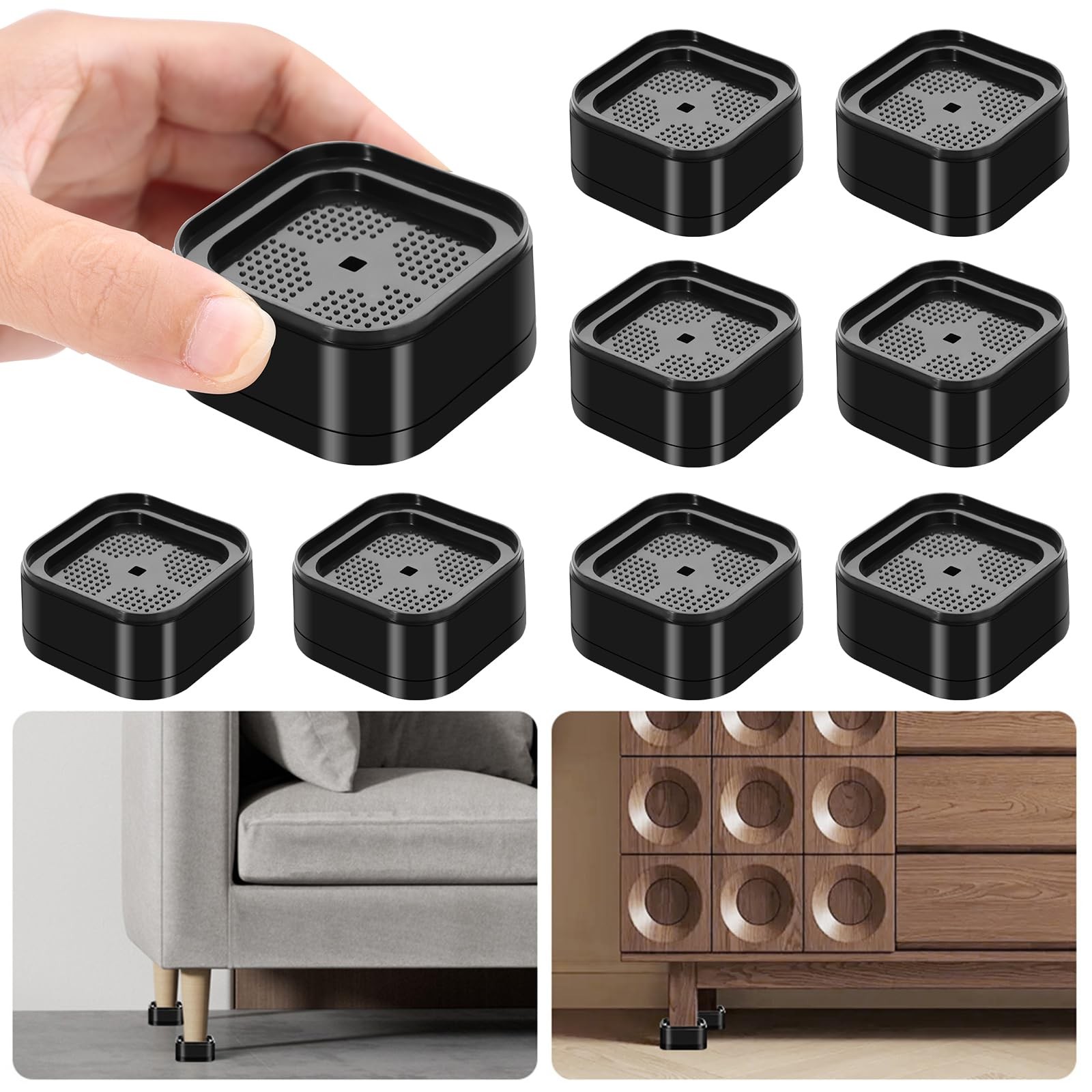 8Pack Furniture Risers Adjustable Bed Risers Heavy Duty Lifts Height 1 Or 2 Inch