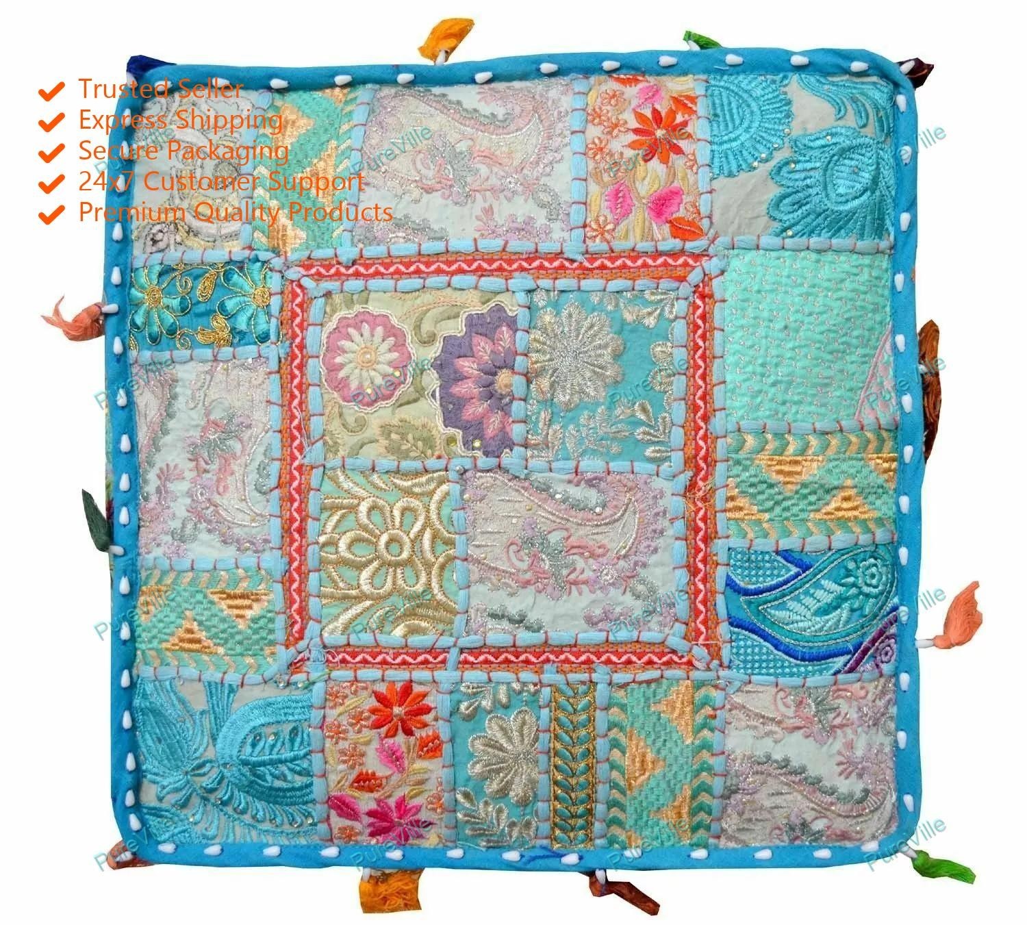 Patchwork Foot Stool Small Vintage Pouf Ottoman Kantha Pouf Cover Village Throw