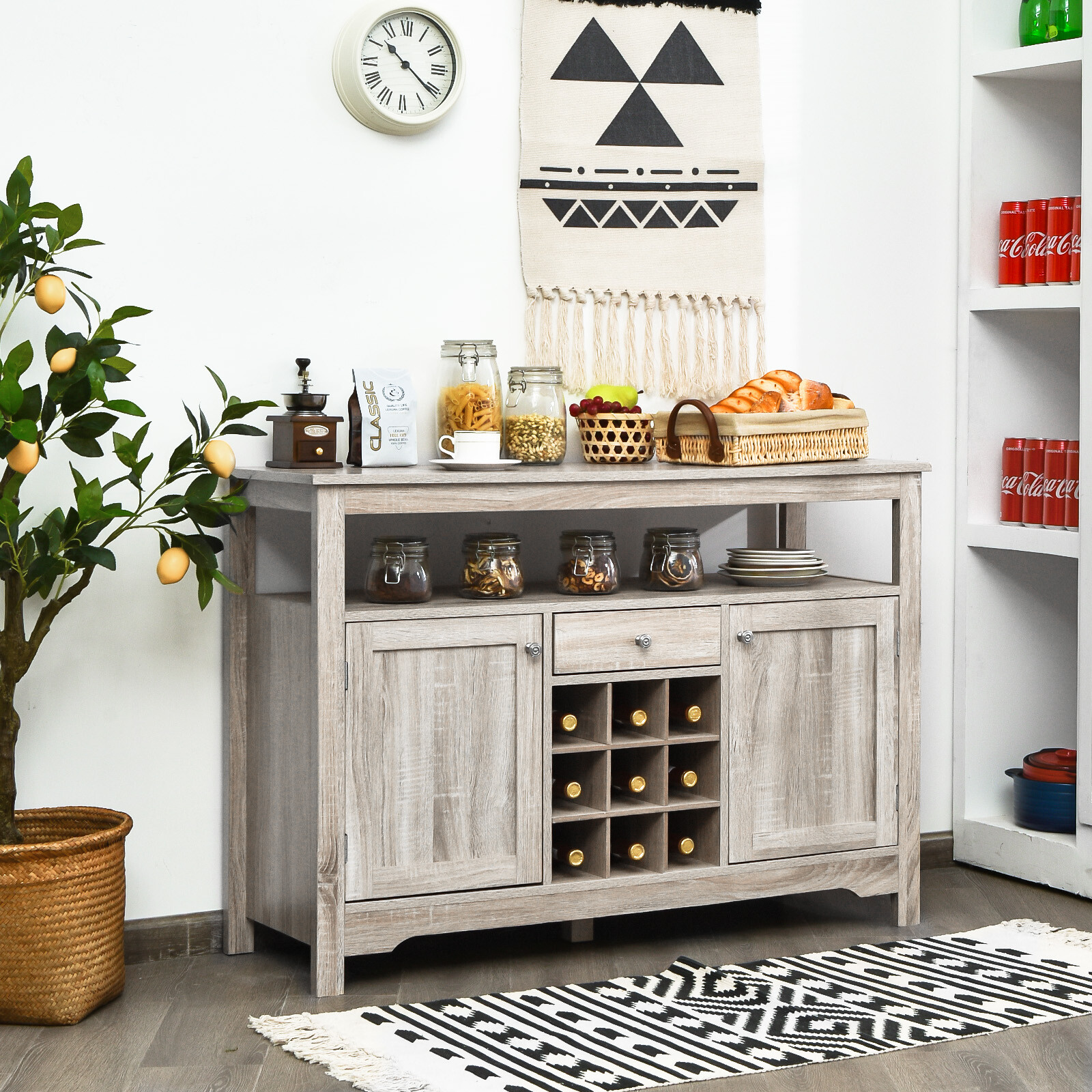Buffet Server Sideboard Wine Cabinet Console Table w/Adjustable Shelf Home Grey