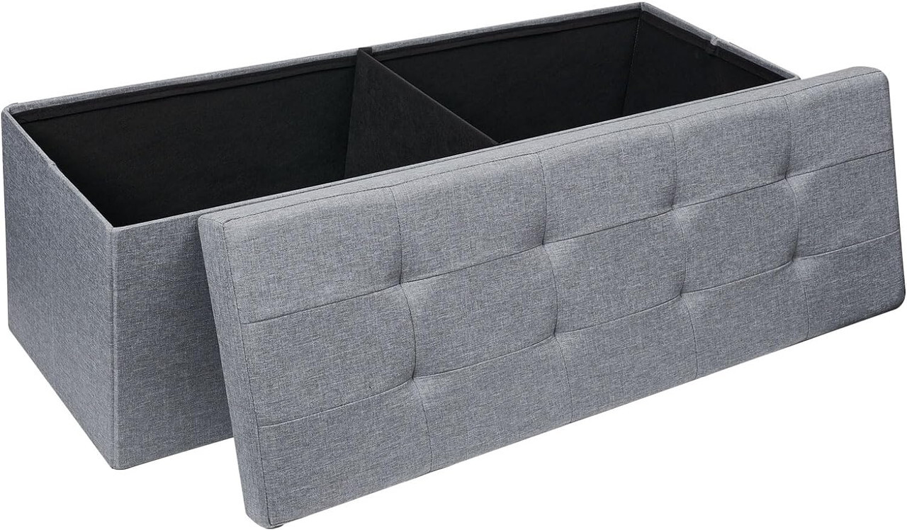 Storage Ottoman Bench Folding Chest Footrest Stool MDF Frame Lid Light Grey 43″