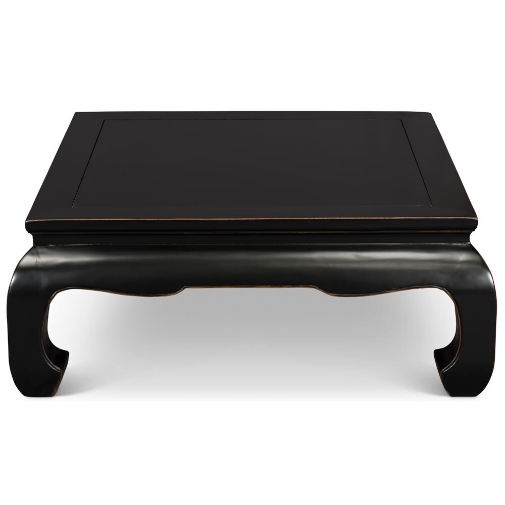 US Seller – Distressed Black Elmwood Chinese Ming Chow Square Coffee Table