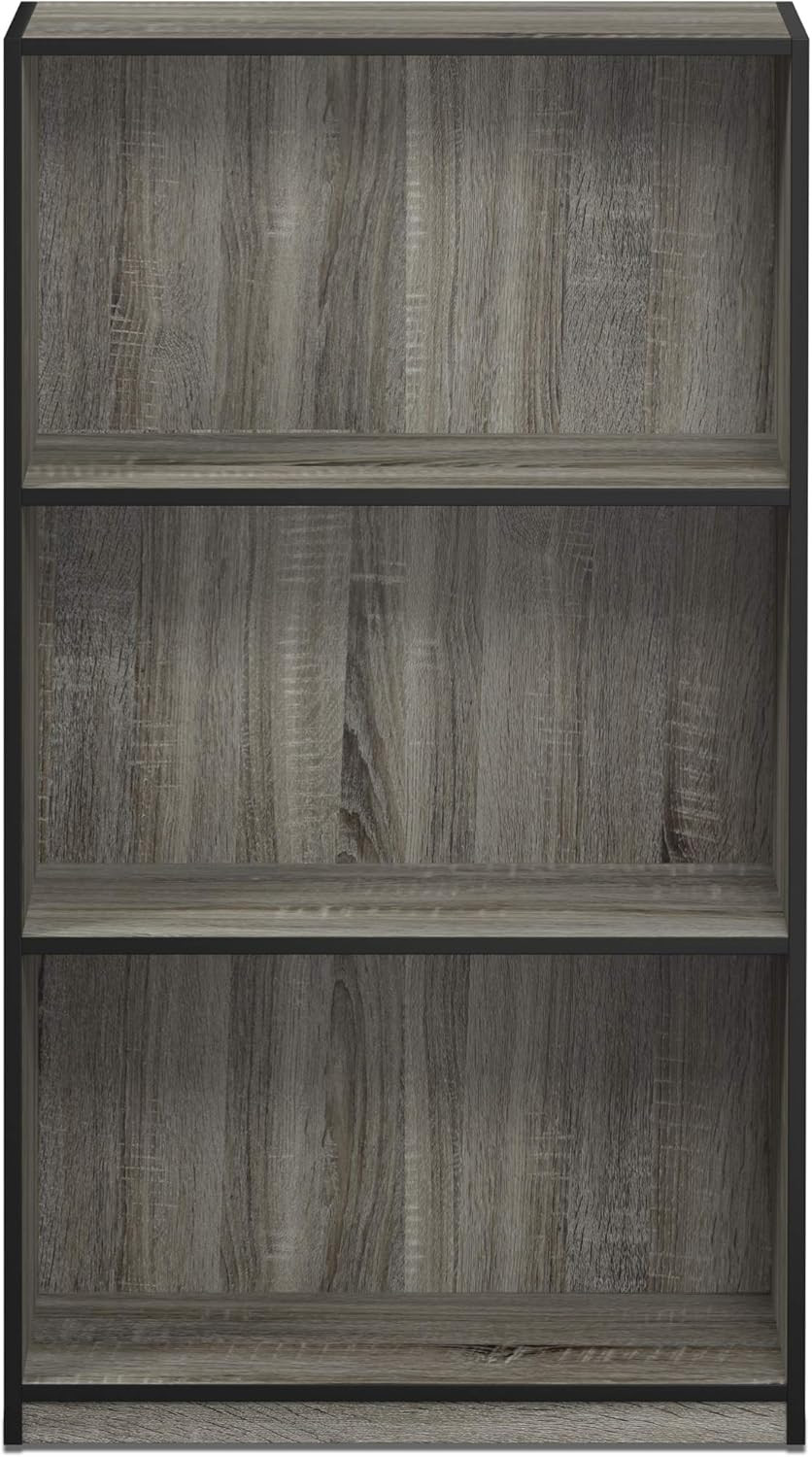 Basic 3-Tier Bookcase Storage Shelves, French Oak Grey/Black & Andrey End Table/