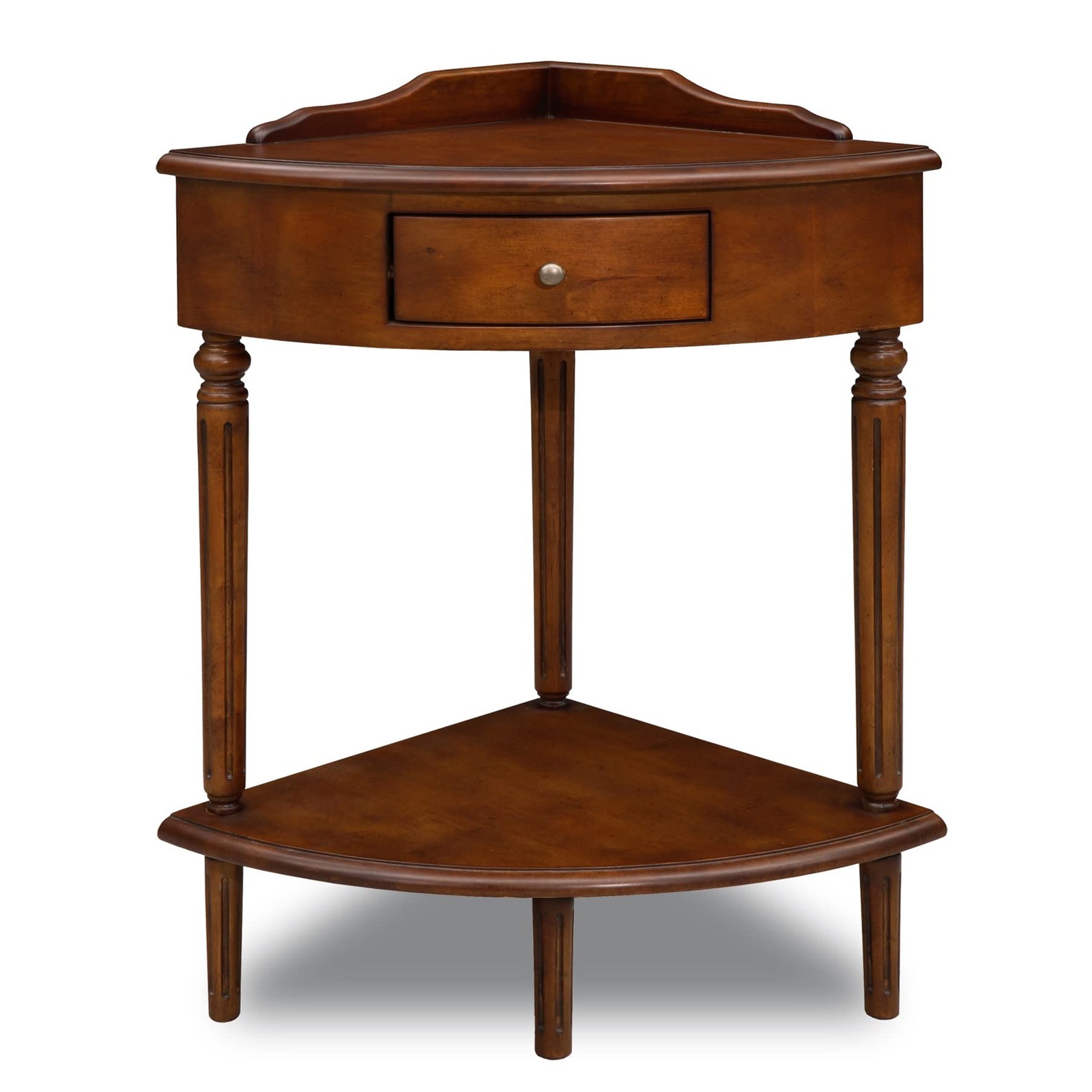 Coastal Solid Wood Corner Wedge Table with Drawer, Rich Pecan Brown, Perfect …