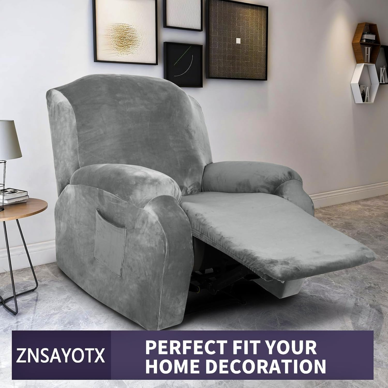 ZNSAYOTX Stretch Velvet Recliner Cover 4-Pieces, Thick Soft Recliner Chair Slipc