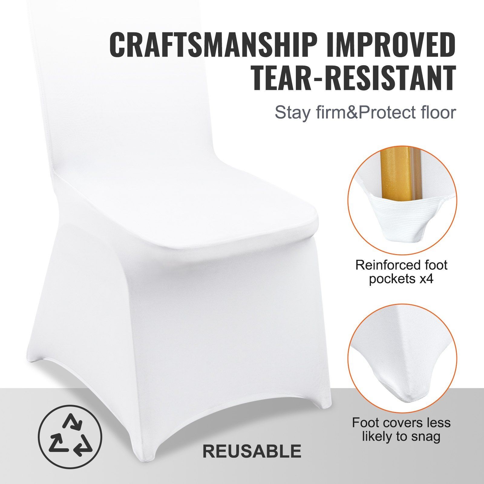 White Elastic Dining Chair Covers 200PCS 22x18x37in Polyester-Spandex