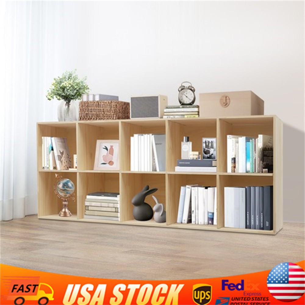 2-Tier Wooden Bookcase, 59in Open Display Bookshelf for Home, Office