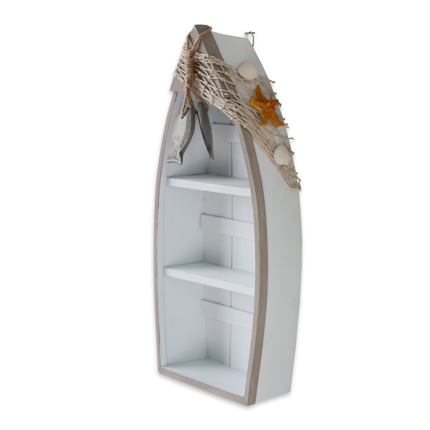 Beach Theme Display Boat with 3 Shelves with Small Fish Star Fish Sea Shell