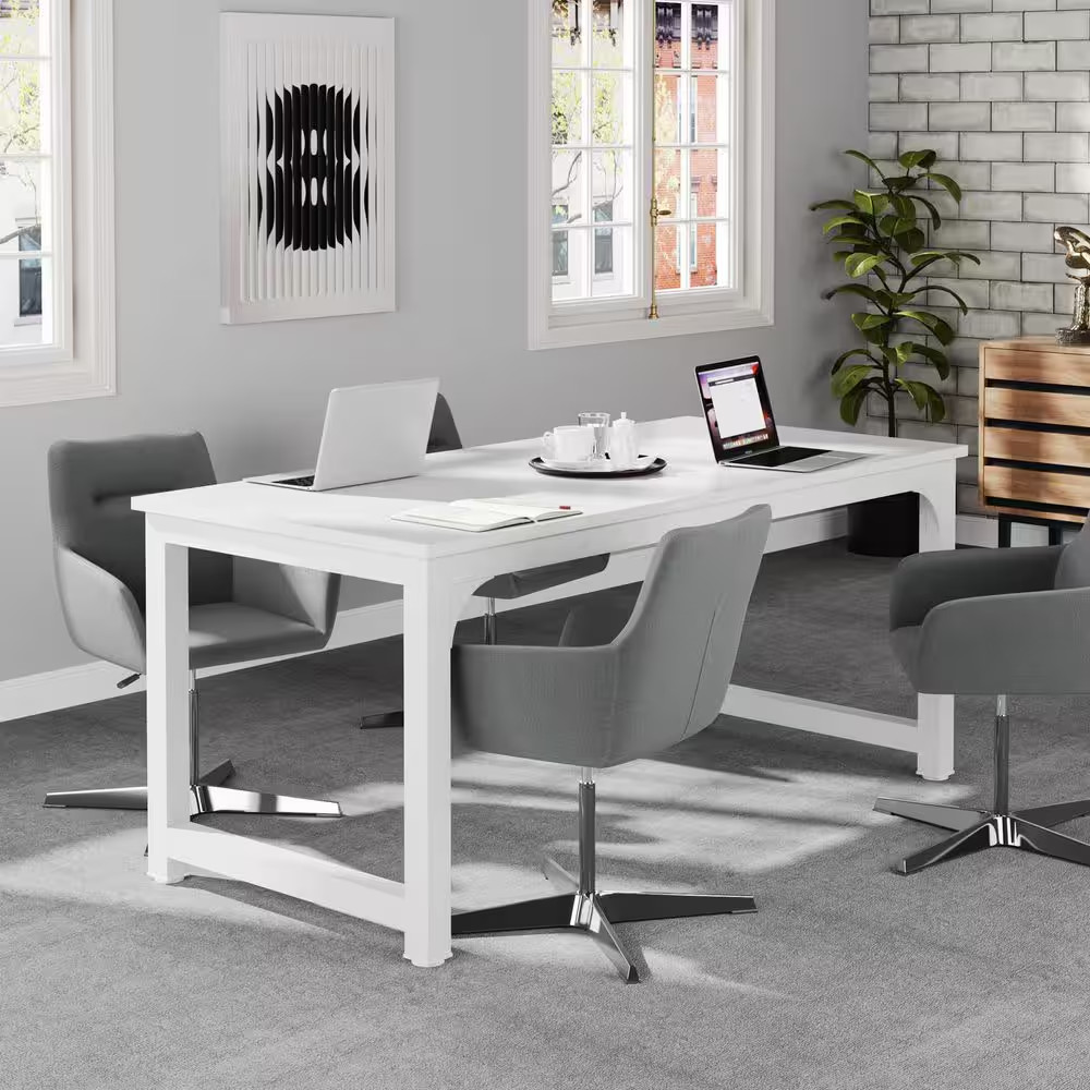 Capen 63 In. Rectangular White Particle Board Executive Desk with Large Desktop