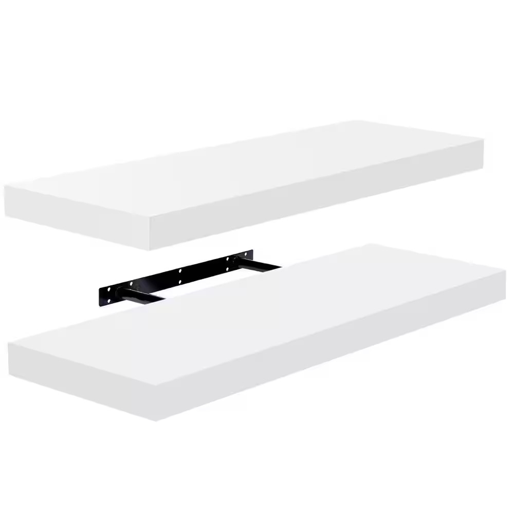 9 In. X 24 In. X 1.5 In. Classic White Wood Decorative Wall Shelves with Bracket