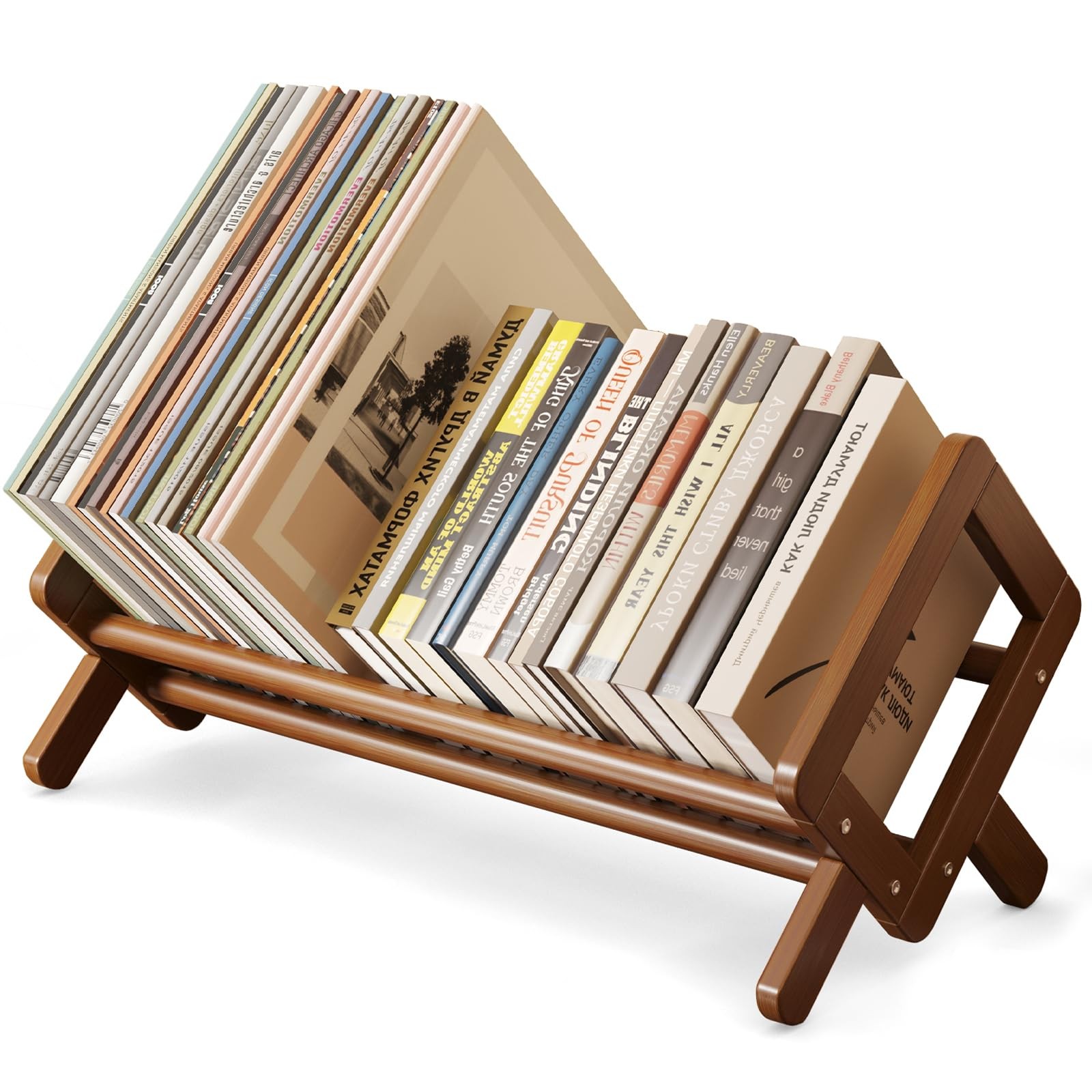 Bamboo Desktop Bookshelf Retro Brown Book Rack Organizer Magazine Holder