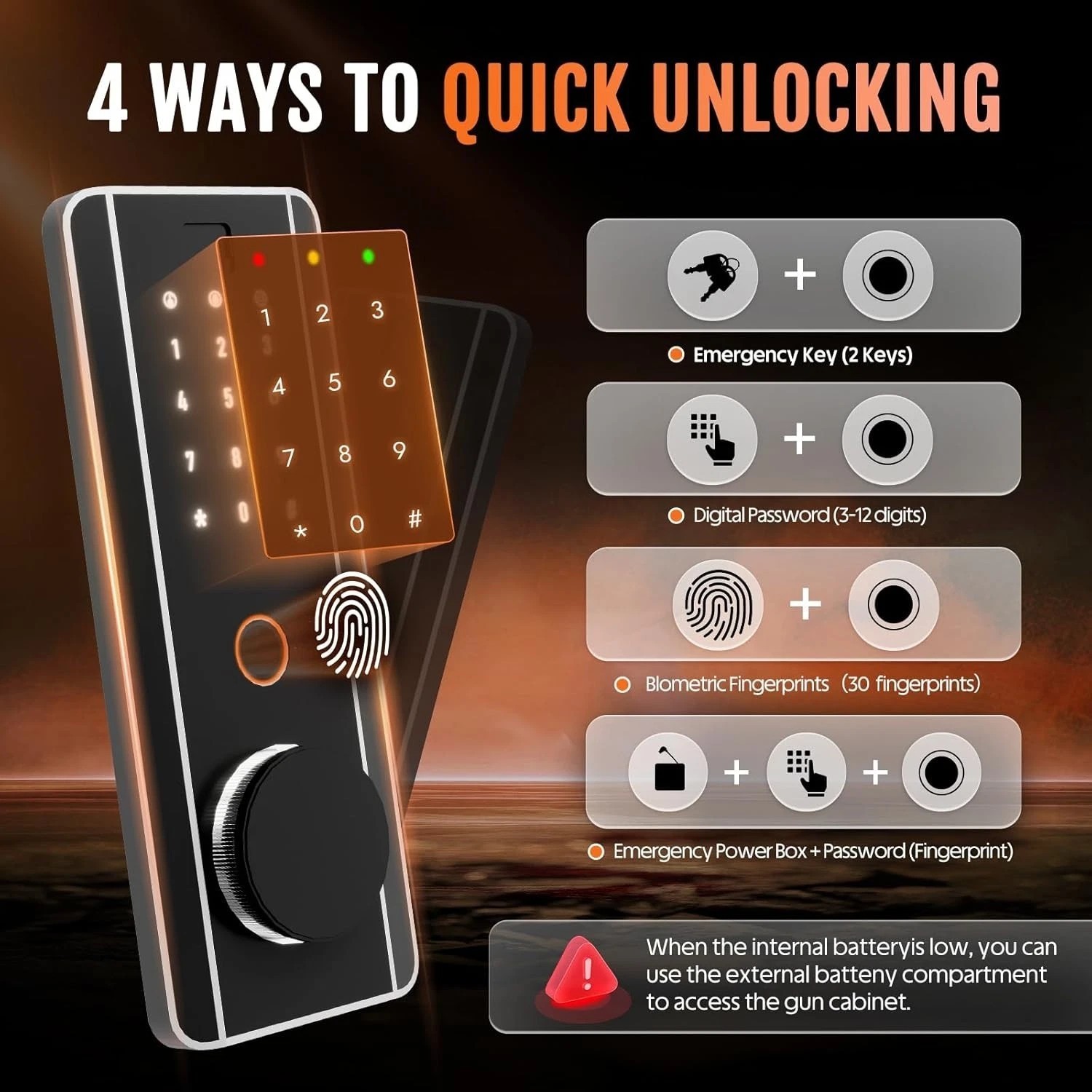 13-15 Gun Rifle Safe Biometric Anti-Theft Heavy Duty Long Gun Cabinet with Alarm