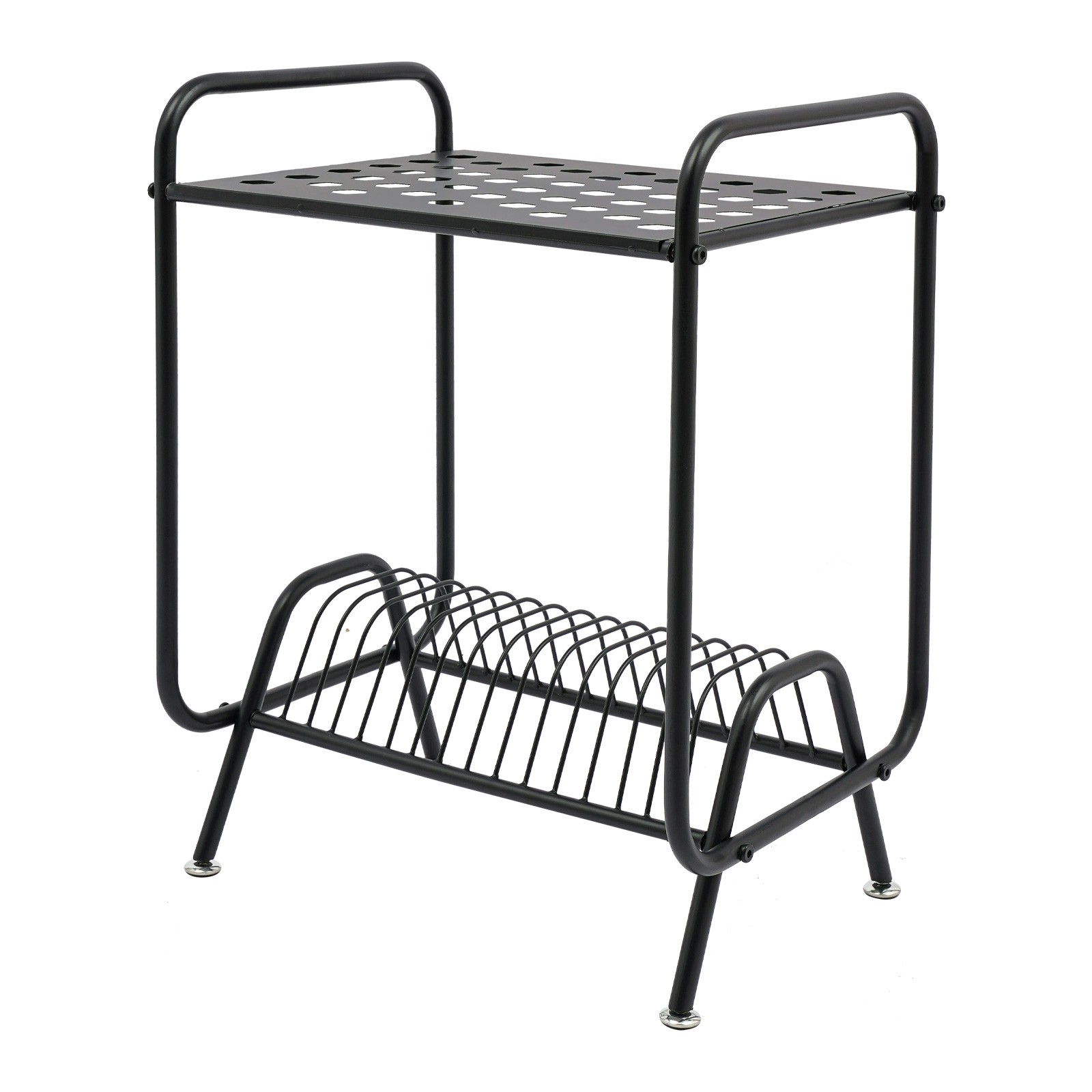 Vinyl Record Storage Holder Rack Black Metal Record Player Stand With Storage