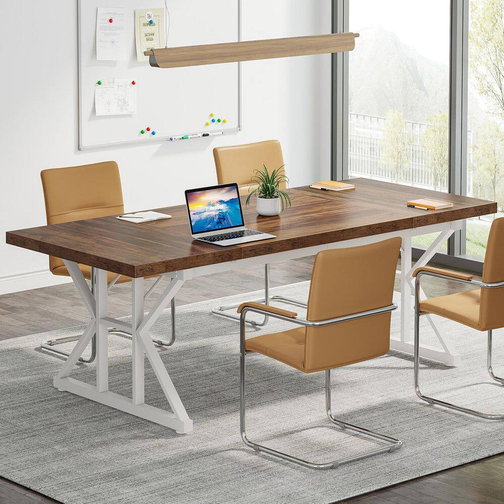 Capen 70.8 In. Rectangular Brown and White Engineered Wood Executive Desk Com…