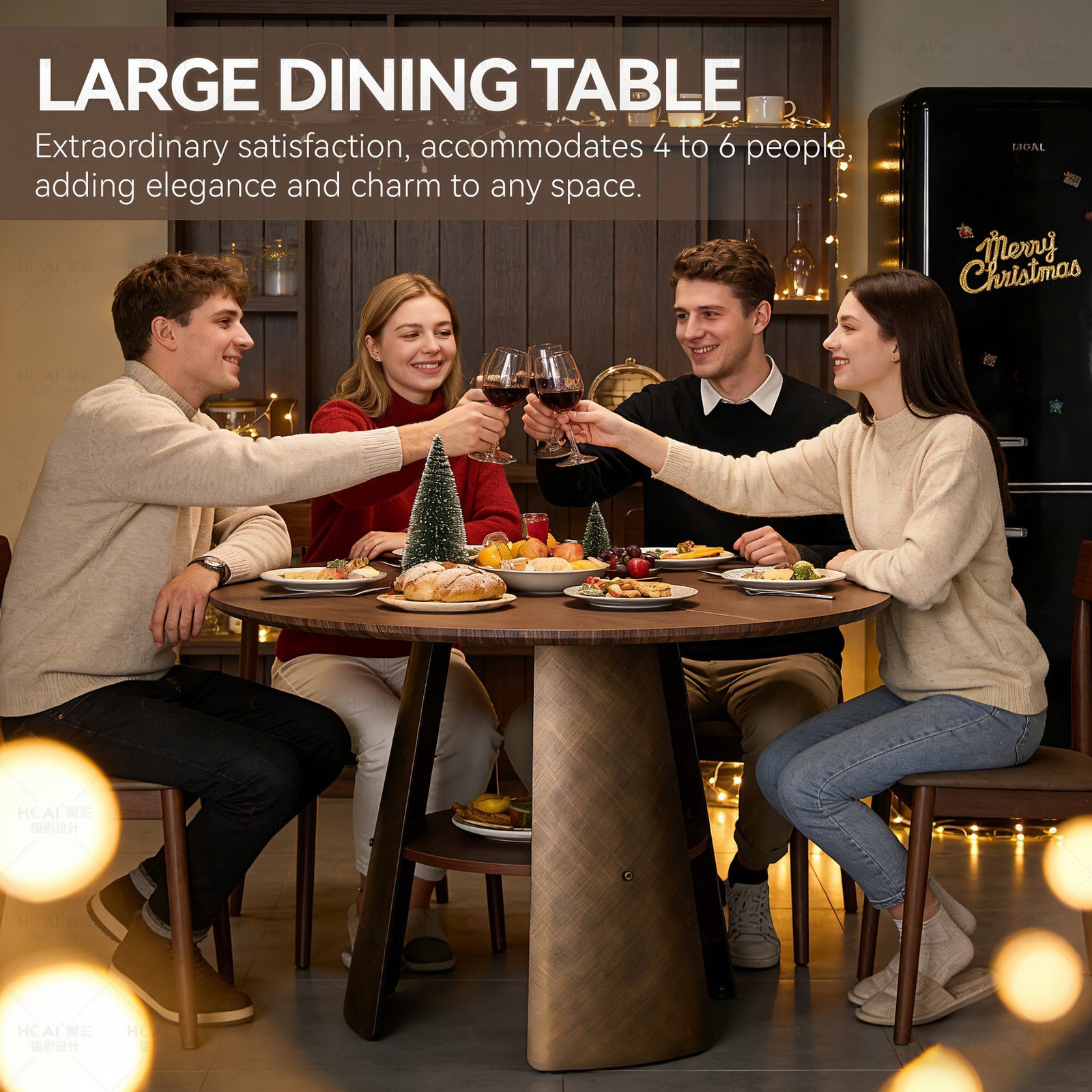 47″ Round Dining Table Brushed-Bronze Pedestal Middle Shelf 4-6 People Kitchen